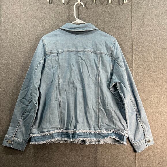 Susan Graver Stretch Denim Jacket with Contrast Trim Light Wash, Large - Picture 2 of 8